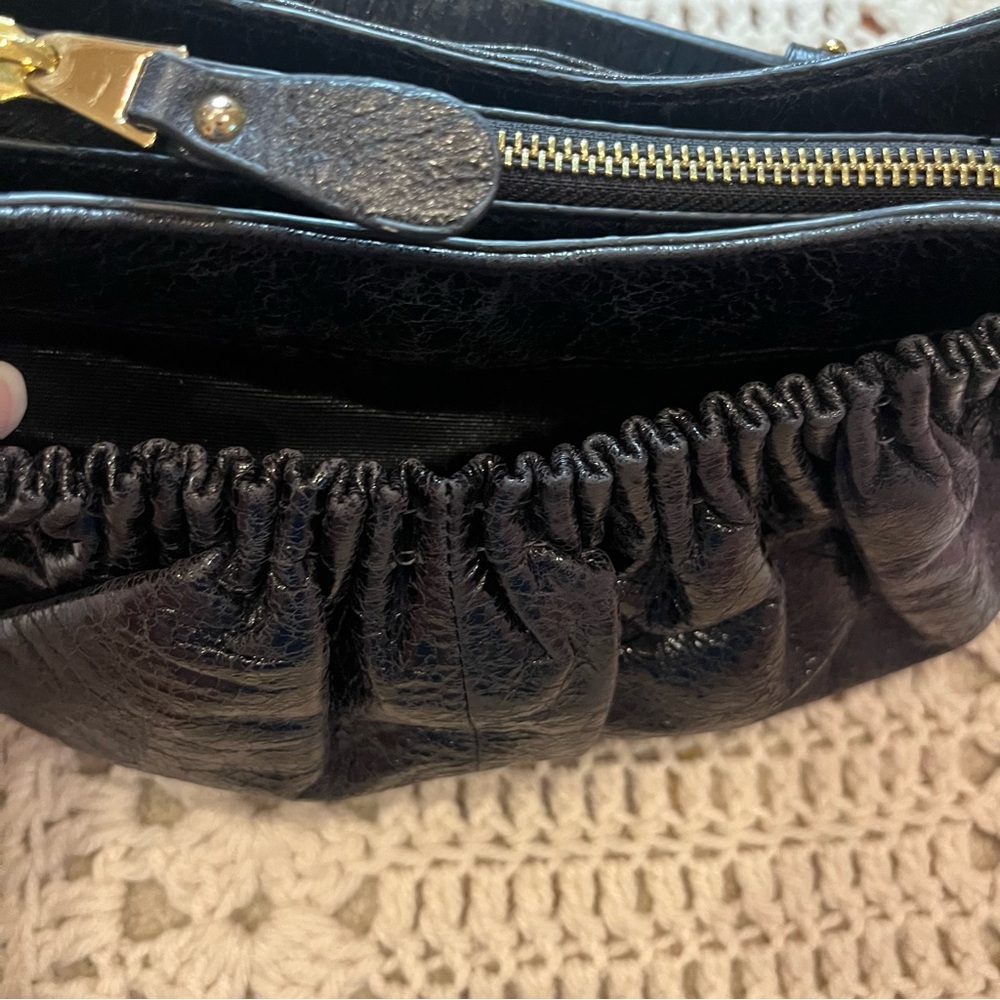 Kate Landry Chic Black Leather and Gold Accents Hobo Shoulder Bag - Picture 6 of 15